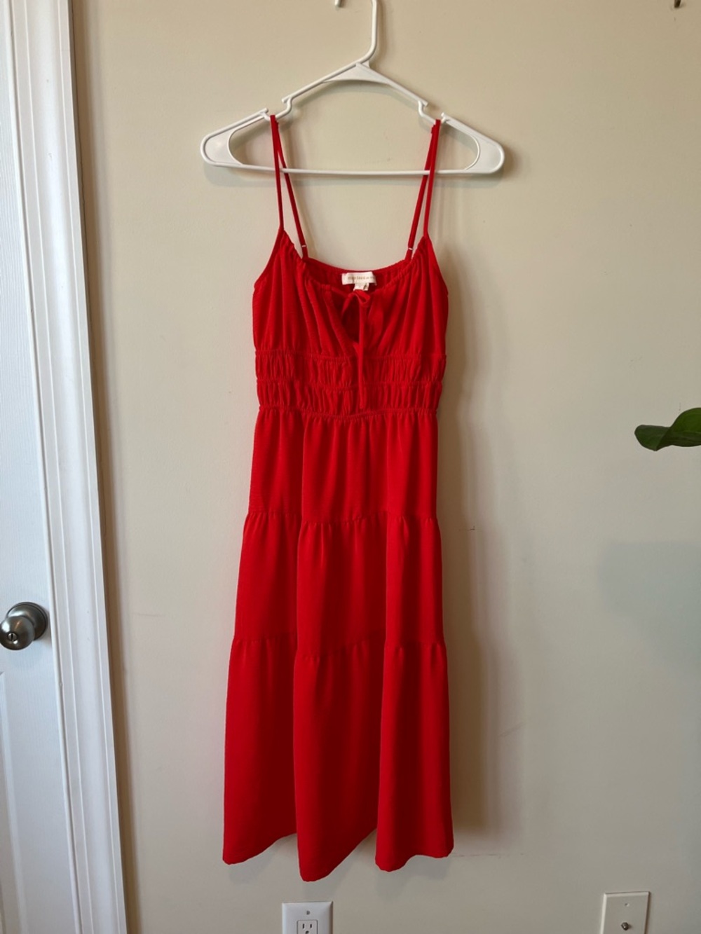 Wildfox Red Spaghetti-Strap Tiered Midi Dress